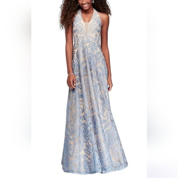 Speechless Light Blue Embroidered A-line Gown - Picture 1 of 16